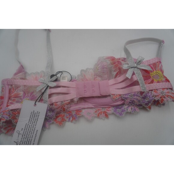 For Love And Lemons Aster Embroidery New Bra Lace Pink Floral Underwire Size XS - Picture 11 of 11